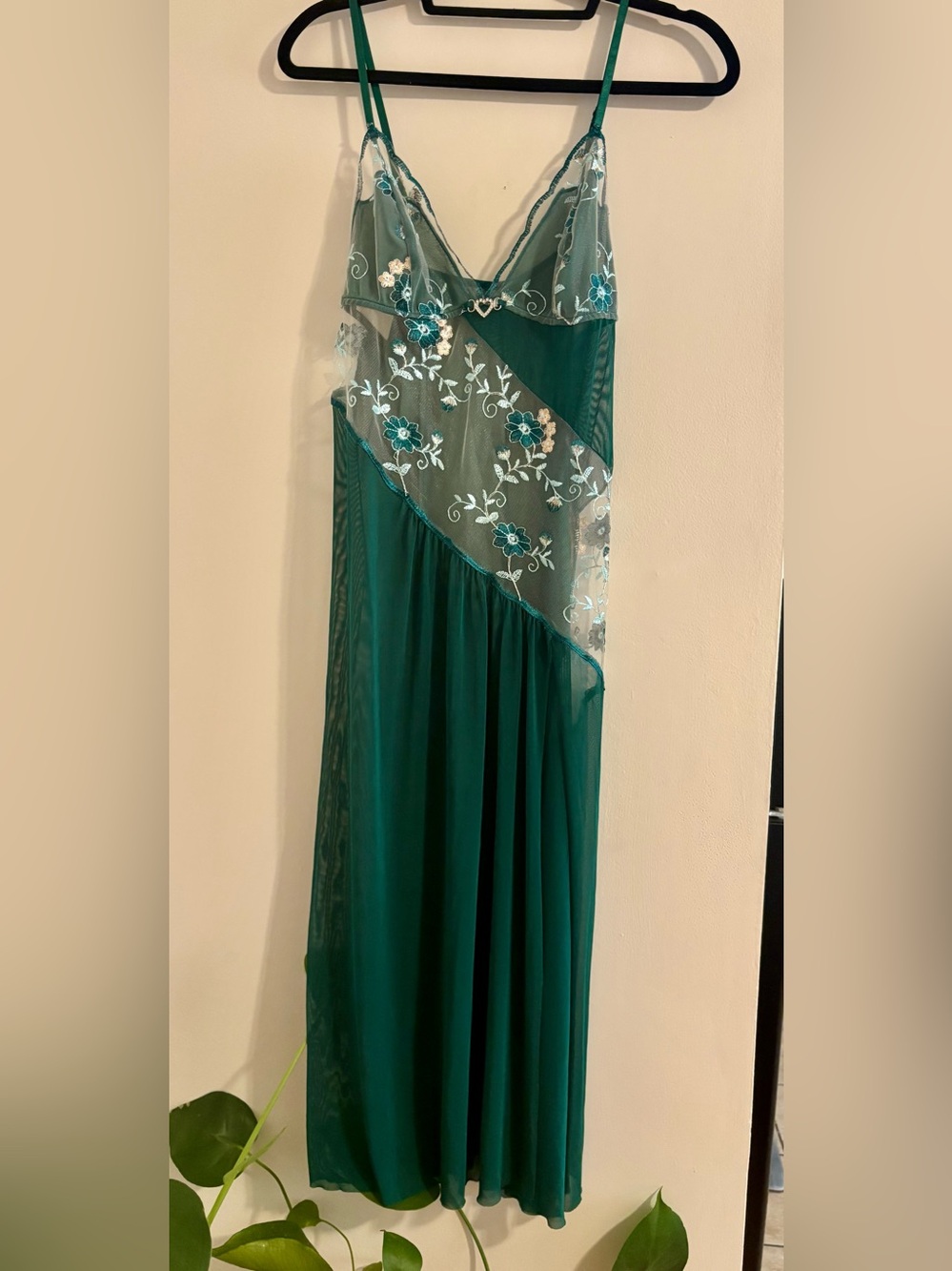 Teal Floral Lace Slip Nightgown - Women Intimates